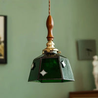 Suspension Verre Vert Art Déco Cuivre