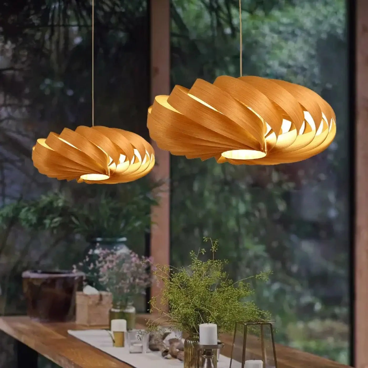 Lampe Suspendue en Bois à Globes Lumineux