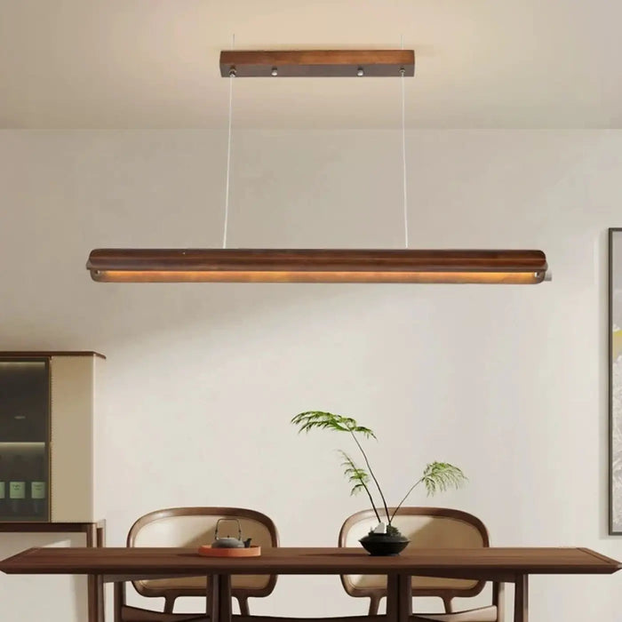 Suspension LED Linéaire en Bois Foncé