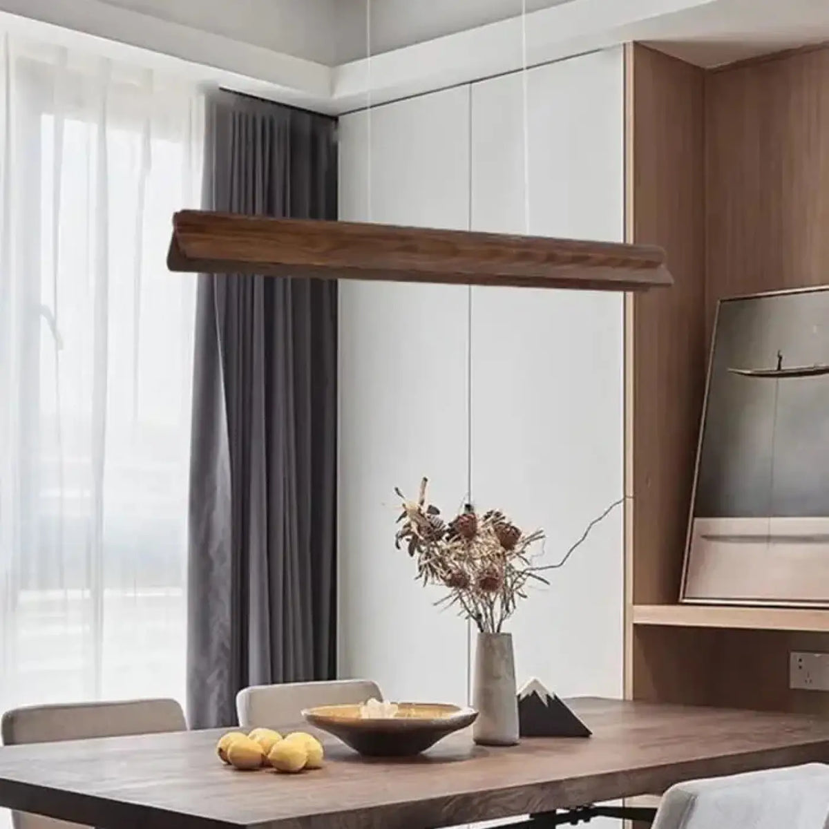Suspension LED Linéaire en Bois Foncé