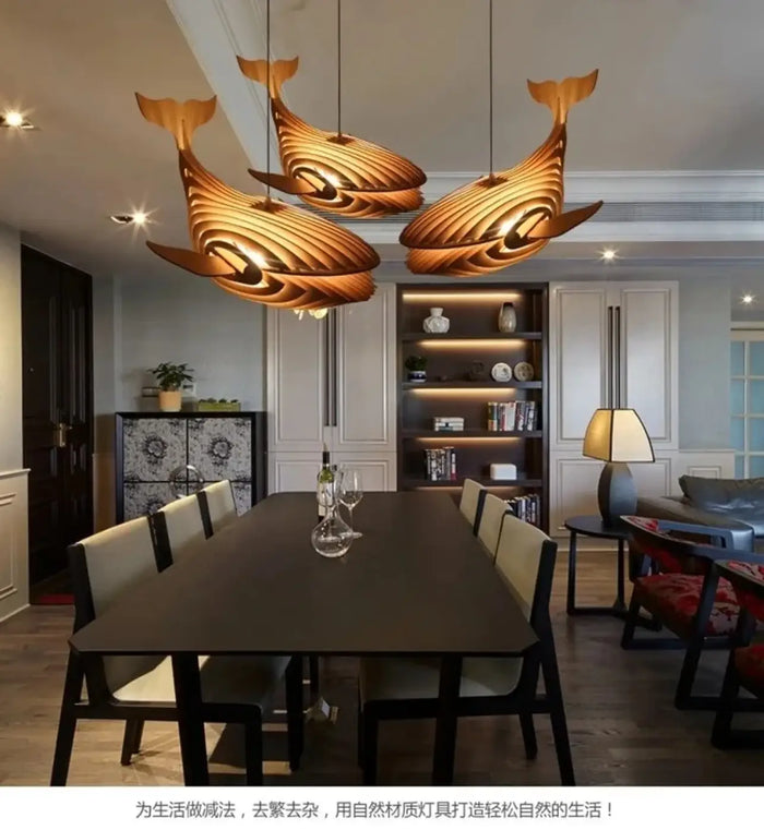 Lampe Suspendue Baleine en Bois pour Chambre Enfant