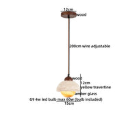 Lampe Suspendue Bois Travertin et Verre Ambré