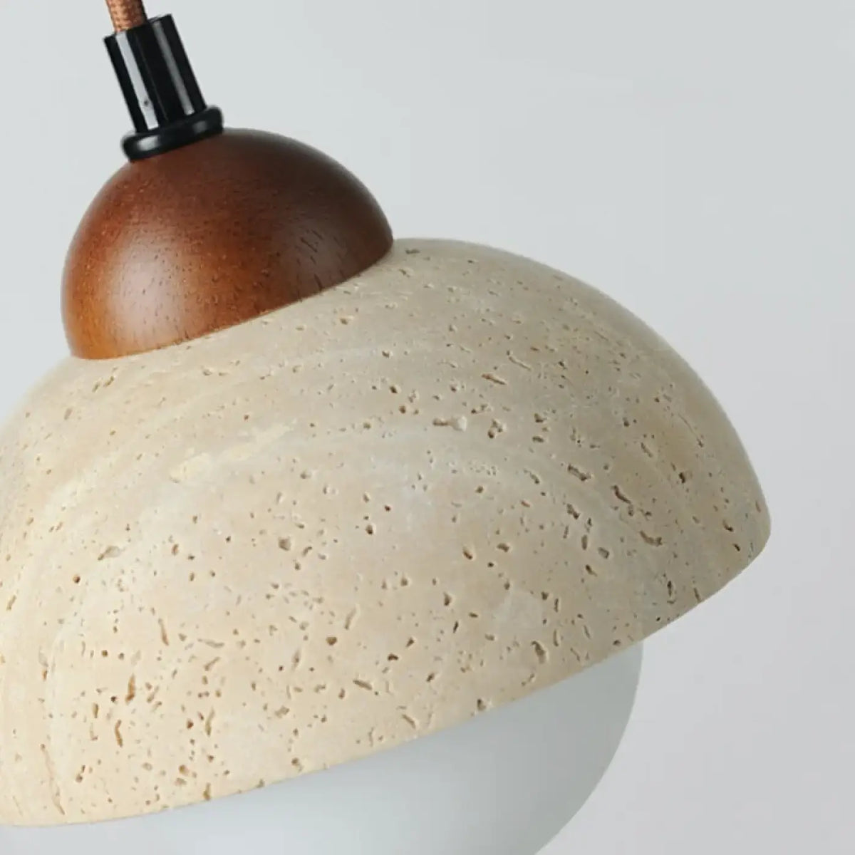 Lampe Suspendue Bois Travertin et Verre Ambré