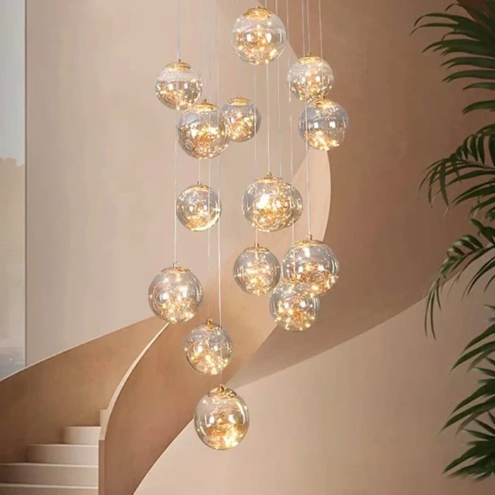 Suspension Cascade à Boules Cristal Doré
