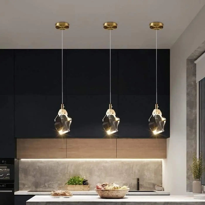 Lustre Suspendu Moderne en Cristal Doré