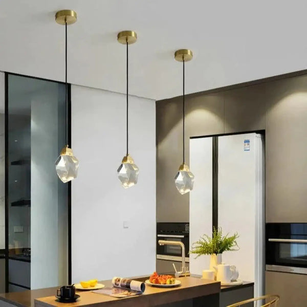 Lustre Suspendu Moderne en Cristal Doré