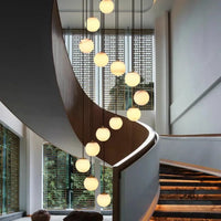 Lampe Suspendue Grappe Marbrée Blanche et Dorée