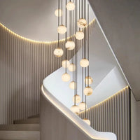 Lampe Suspendue Grappe Marbrée Blanche et Dorée