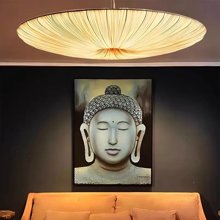Lampe Suspendue Disque Géant en Tissu Beige