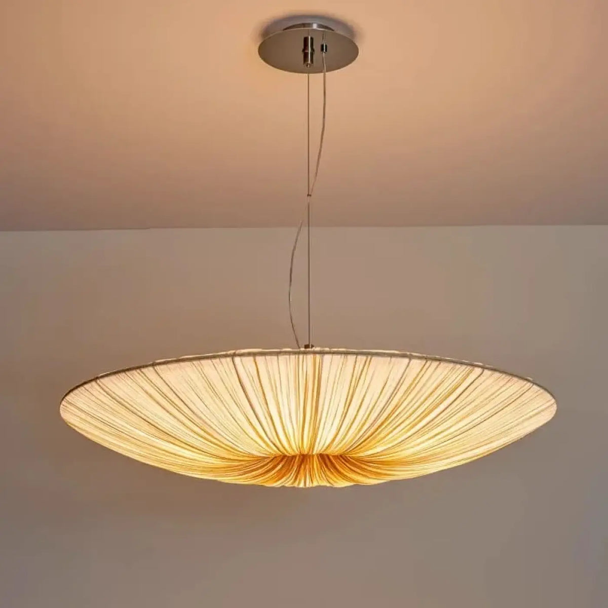 Lampe Suspendue Disque Géant en Tissu Beige