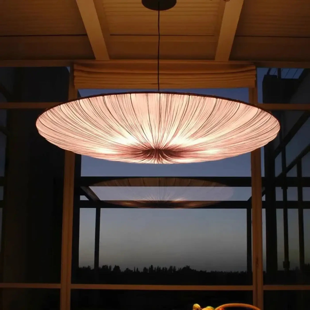 Lampe Suspendue Disque Géant en Tissu Beige