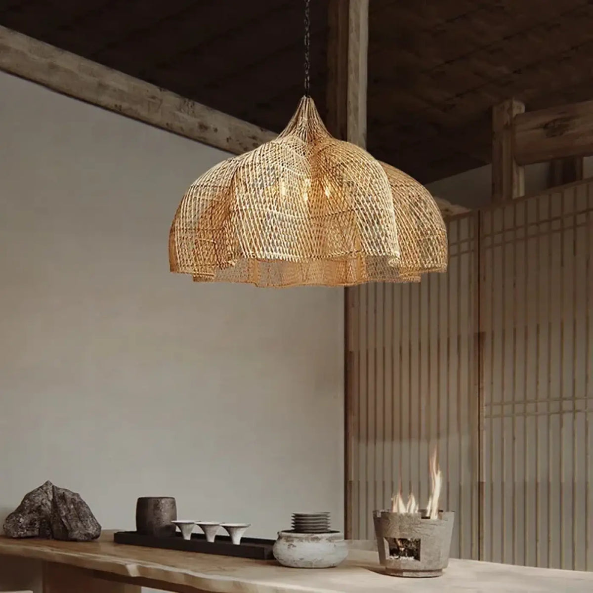 Lampe Suspendue XXL en Filet Bohème