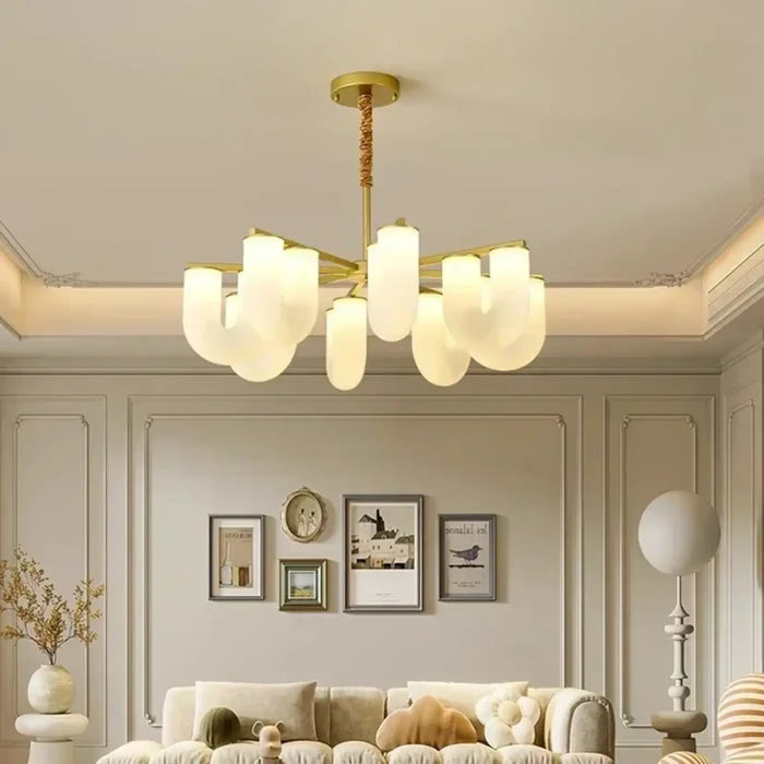 Lampe Suspendue en Laiton et Verre Opalin Courbé