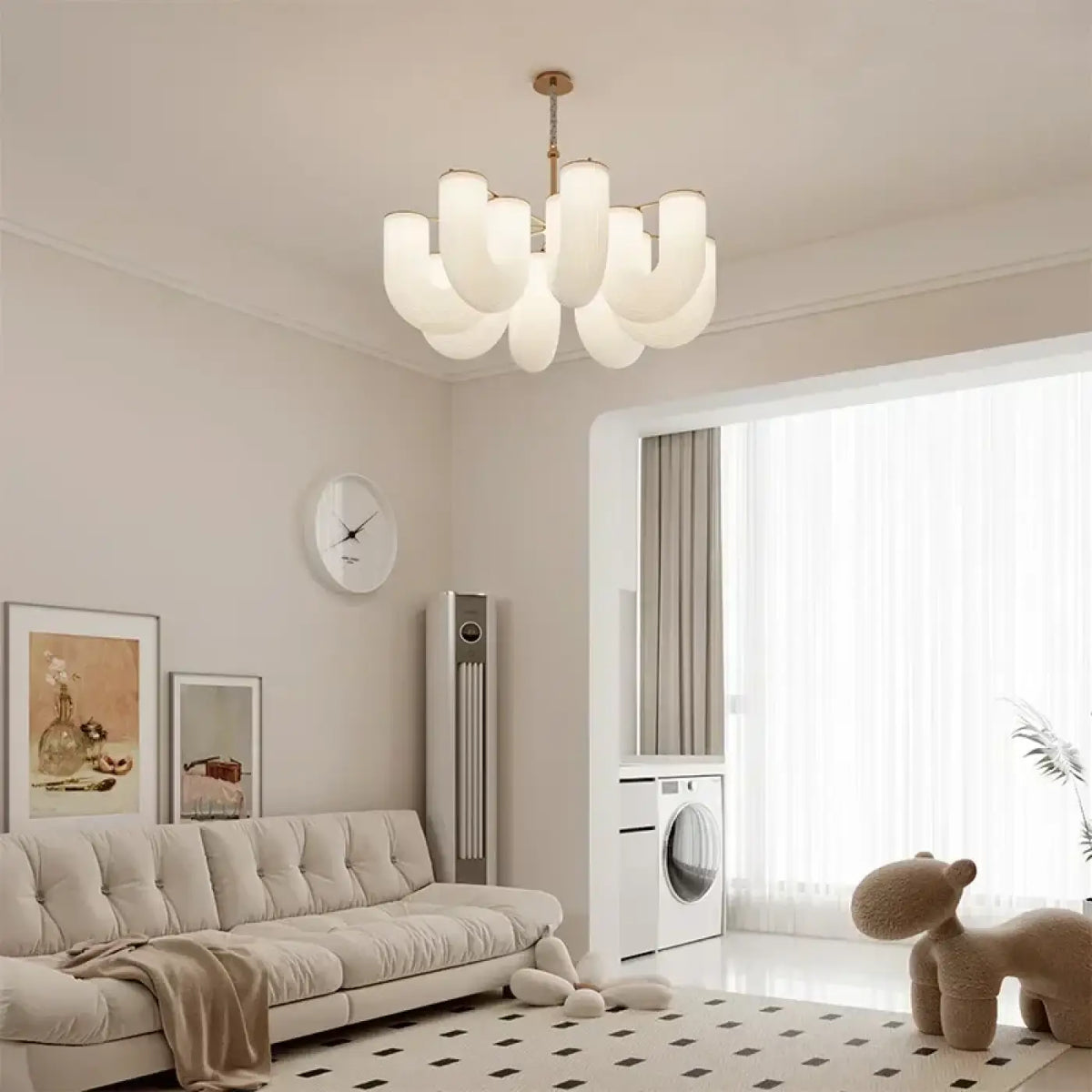 Lampe Suspendue en Laiton et Verre Opalin Courbé