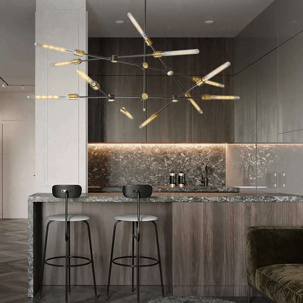 Lampe Suspendue Branches Sculptées Noires