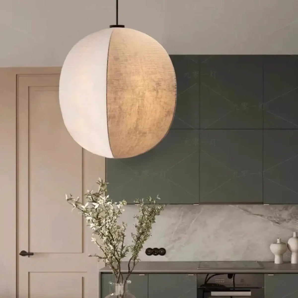 Suspension Sphère Bicolore en Tissu Blanc