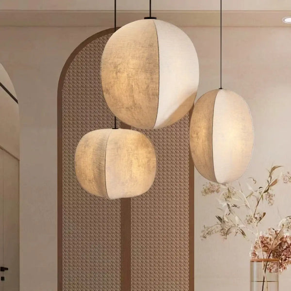 Suspension Sphère Bicolore en Tissu Blanc