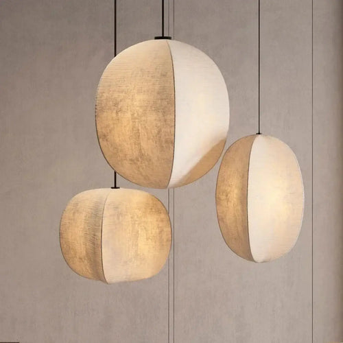 Suspension Sphère Bicolore en Tissu Blanc