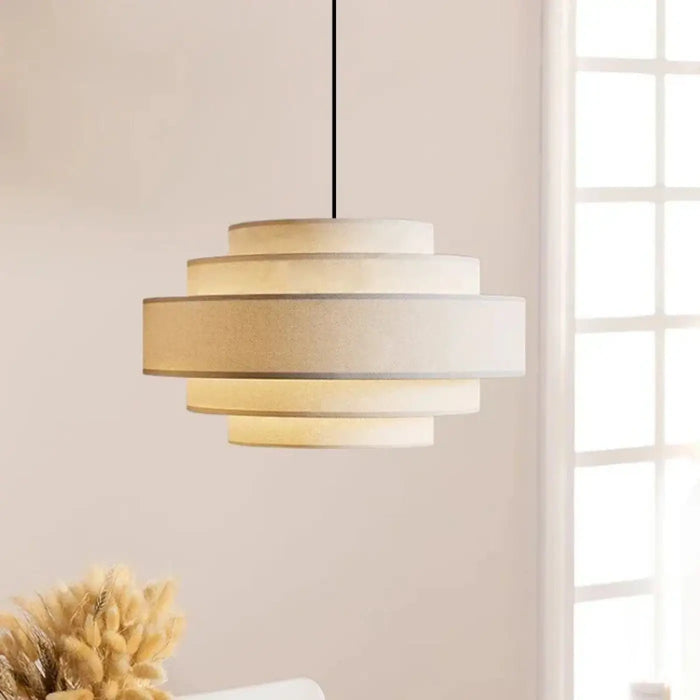 Lampe Suspendue en Tissu Blanc à Étages