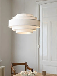 Lampe Suspendue en Tissu Blanc à Étages