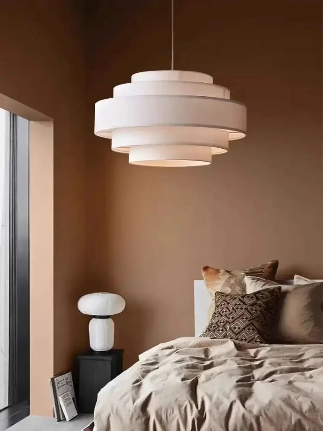 Lampe Suspendue en Tissu Blanc à Étages