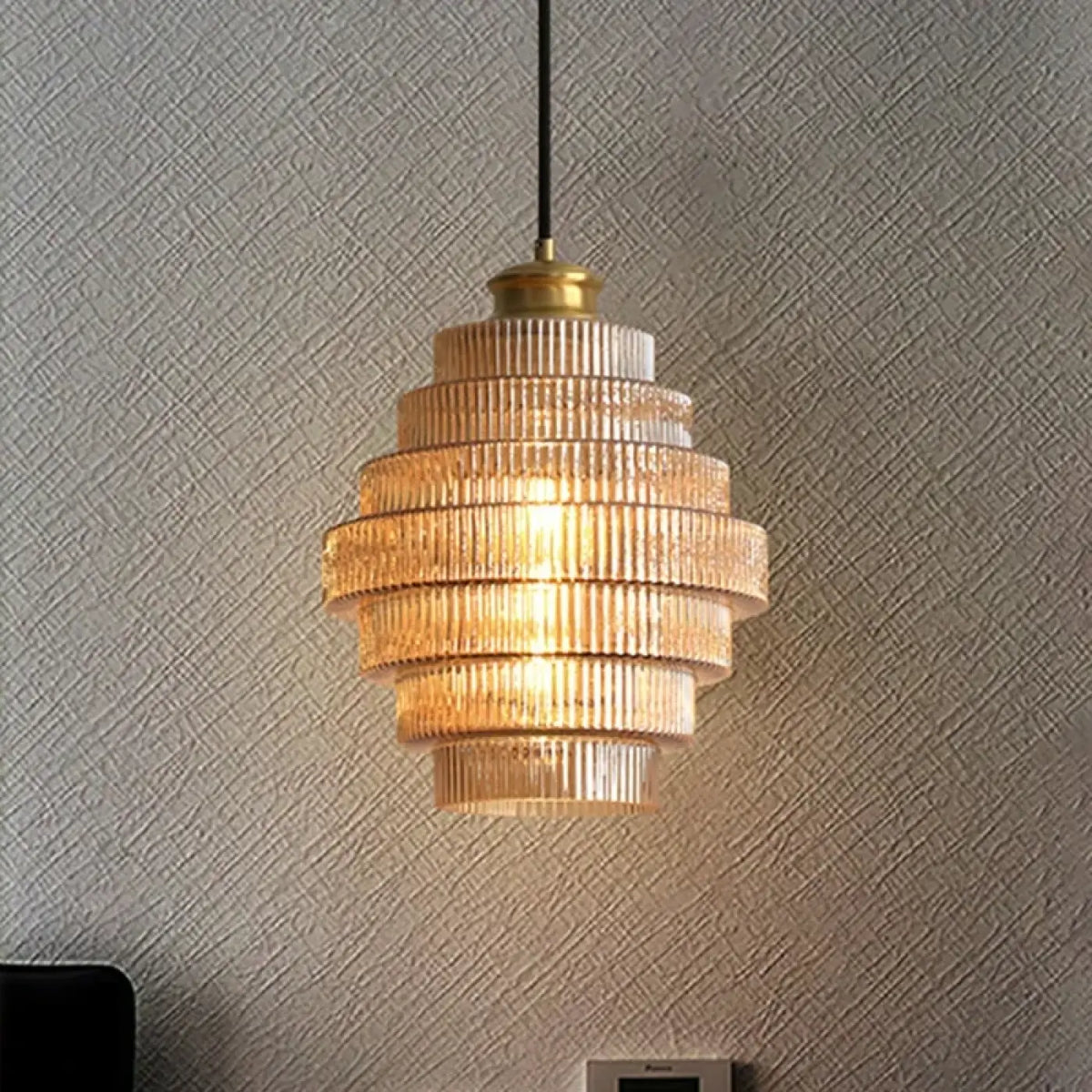 Suspension en Verre Strié Style Art Déco
