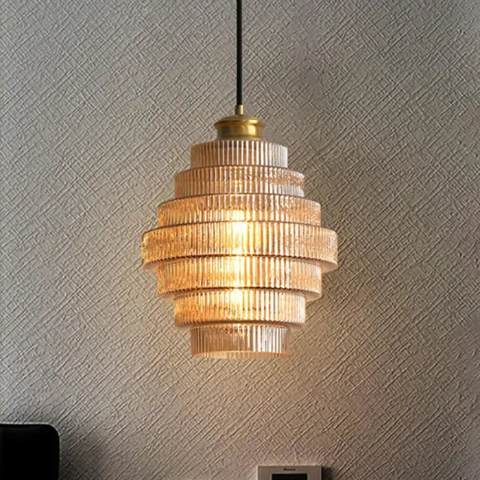 Suspension en Verre Strié Style Art Déco