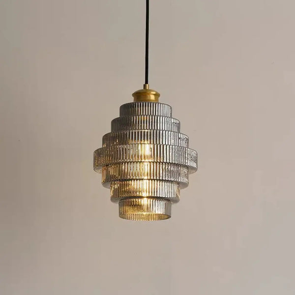 Suspension en Verre Strié Style Art Déco