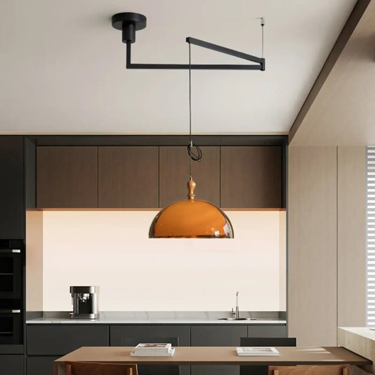 Suspension Dôme Orange Rétro pour Cuisine