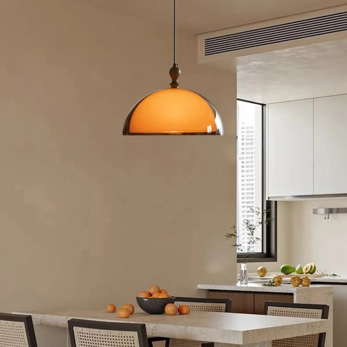 Suspension Dôme Orange Rétro pour Cuisine