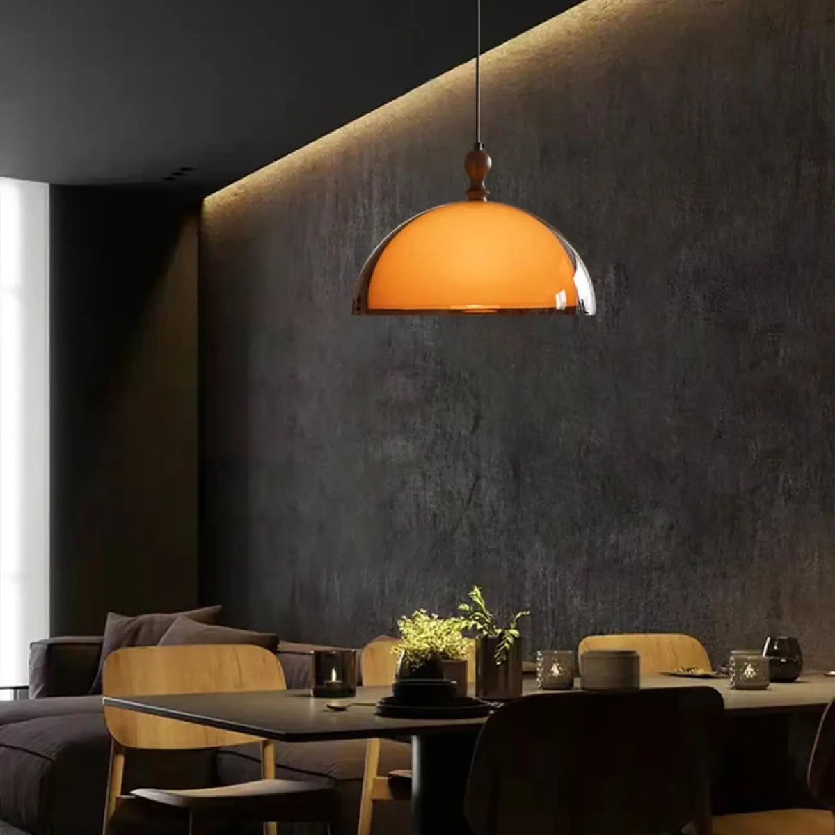 Suspension Dôme Orange Rétro pour Cuisine