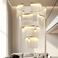 Suspension Dorée Cascade à Voiles LED Superposés