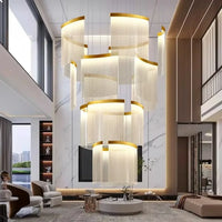 Suspension Dorée Cascade à Voiles LED Superposés