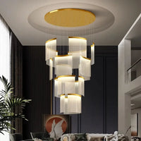 Suspension Dorée Cascade à Voiles LED Superposés