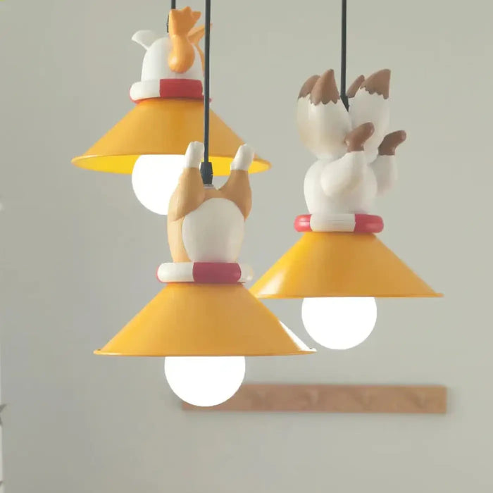Lampe Suspendue Jaune avec Chiots Décoratifs pour Enfant
