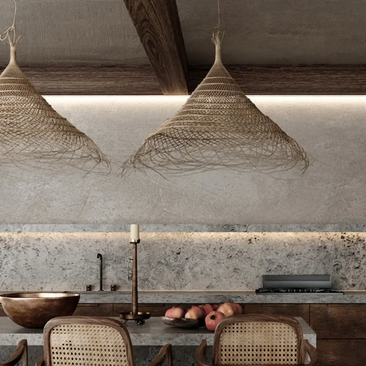 Lampe Suspendue Conique en Fibres Naturelles