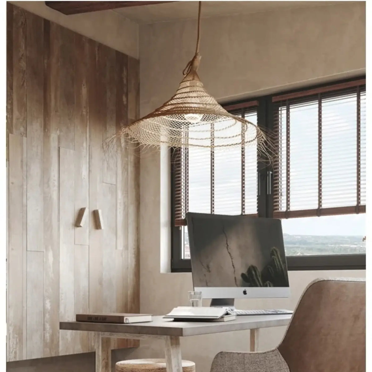Lampe Suspendue Conique en Fibres Naturelles