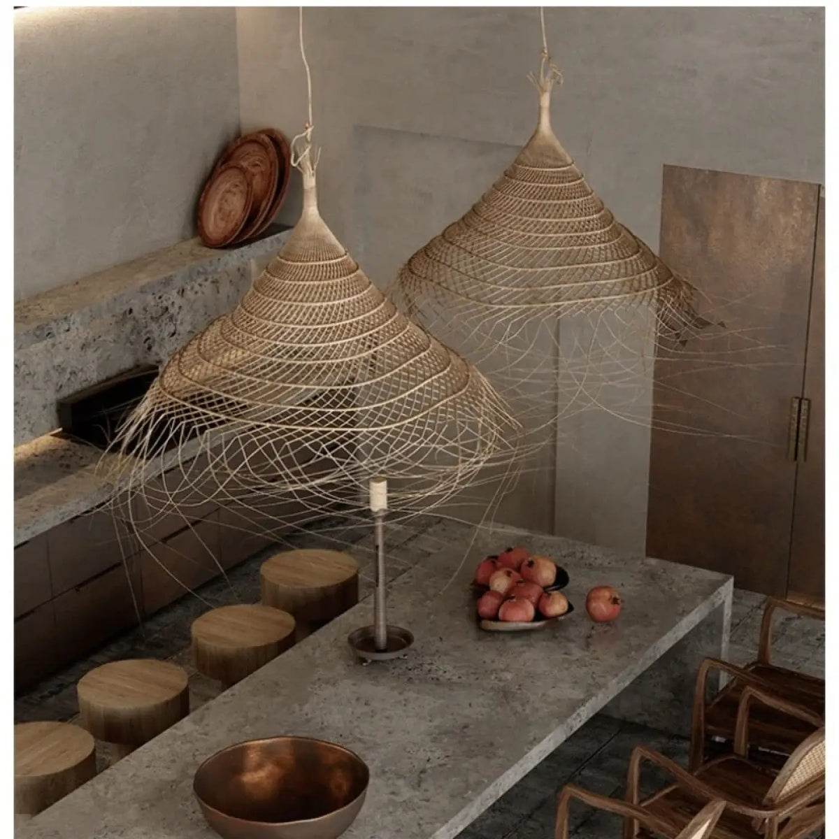Lampe Suspendue Conique en Fibres Naturelles