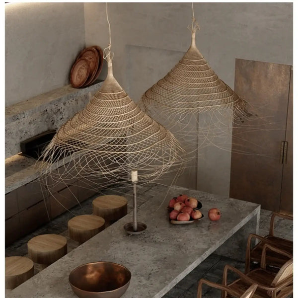 Lampe Suspendue Conique en Fibres Naturelles