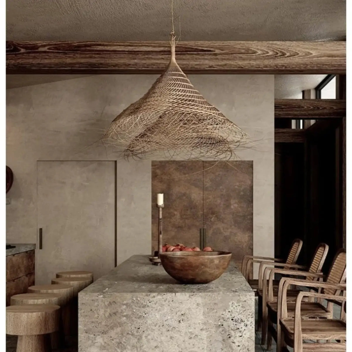 Lampe Suspendue Conique en Fibres Naturelles