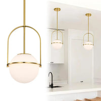 Suspension Globe Verre Opalin Doré
