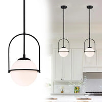 Suspension Globe Verre Opalin Doré