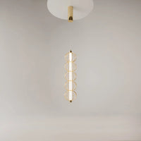 Suspension cage dorée avec tube lumineux vertical en acier fin doré