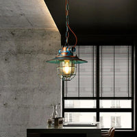Lampe Suspendue Cage Industrielle en Métal et Verre