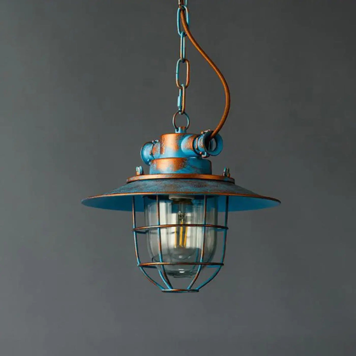 Lampe Suspendue Cage Industrielle en Métal et Verre