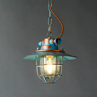 Lampe Suspendue Cage Industrielle en Métal et Verre