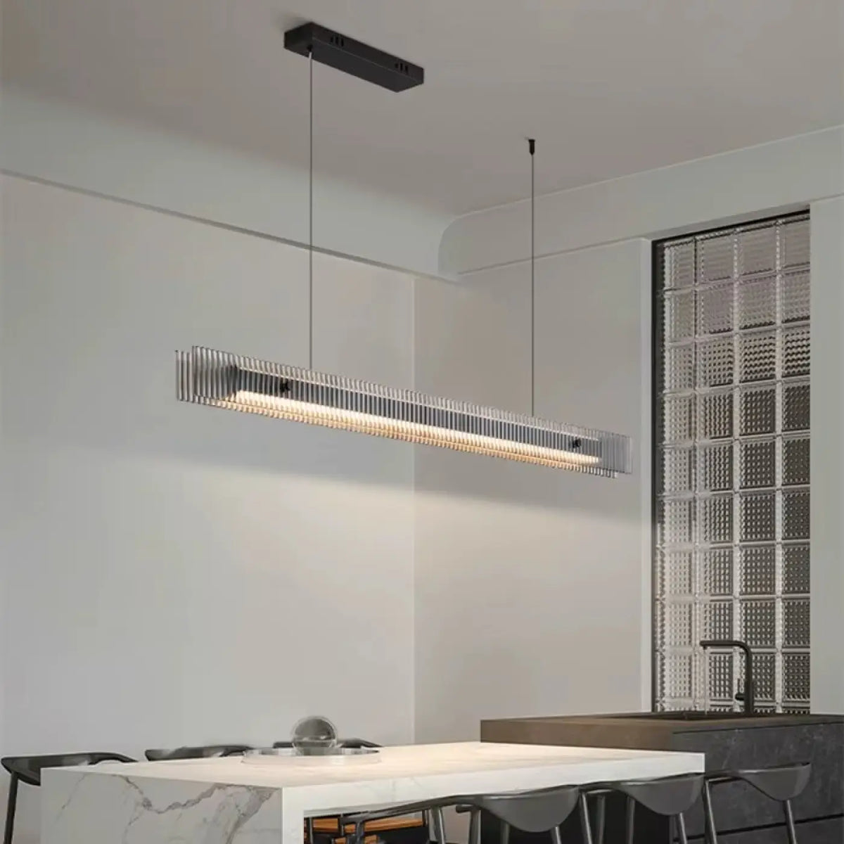 Suspension LED Horizontale en Verre Strié