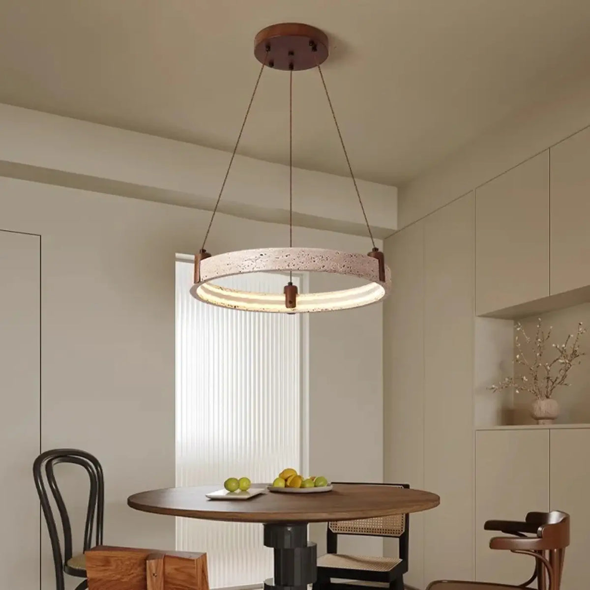 Lampe Suspendue Pierre Jaune et Verre Opalin