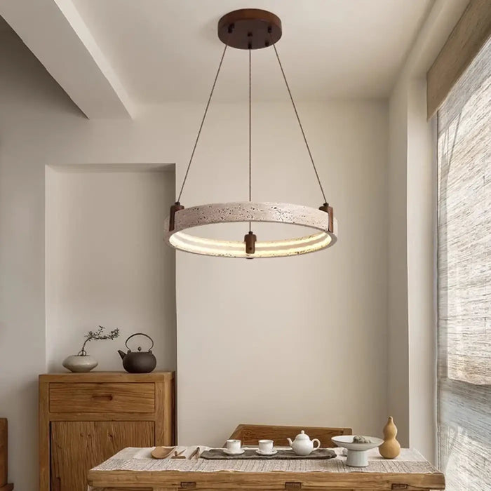 Lampe Suspendue Pierre Jaune et Verre Opalin