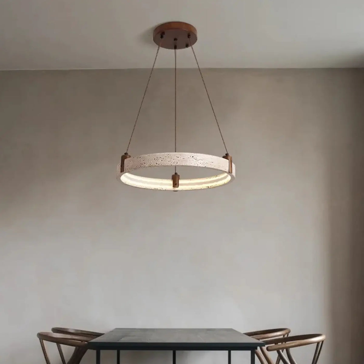 Lampe Suspendue Pierre Jaune et Verre Opalin